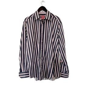 Bugatchi Navy Pink Pinstripe Dress Shirt